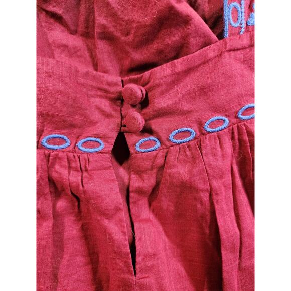 J Crew Tank Top Womens Size 00 Red Blue Embroidered Pom Pom Boho Peasant Hippie - Picture 9 of 10